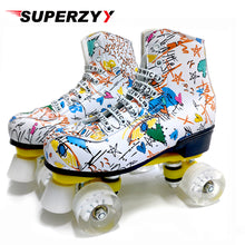 Load image into Gallery viewer, Microfiber Roller Skates Double Row 4 Wheels PU Skating Shoes Sliding Inline Skates Kids Gifts Roller Sneakers Training